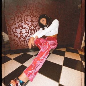 Hot pink crushed velvet pants